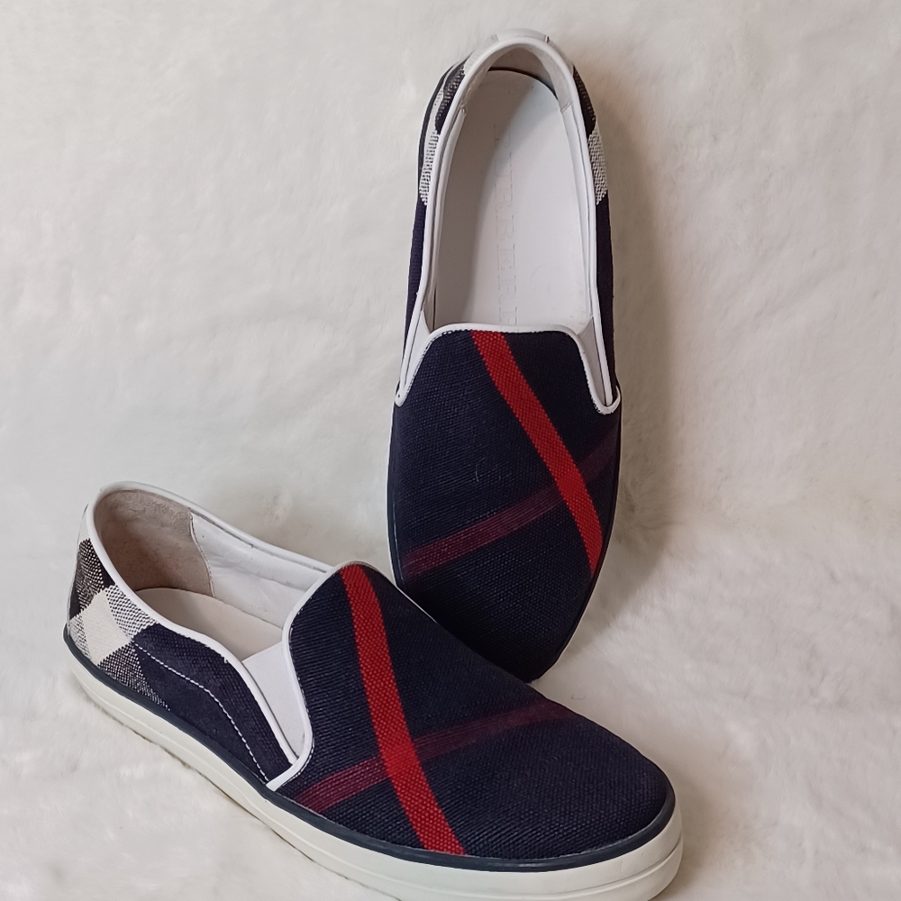 Burberry Blue and Red Flats for Effortless Style